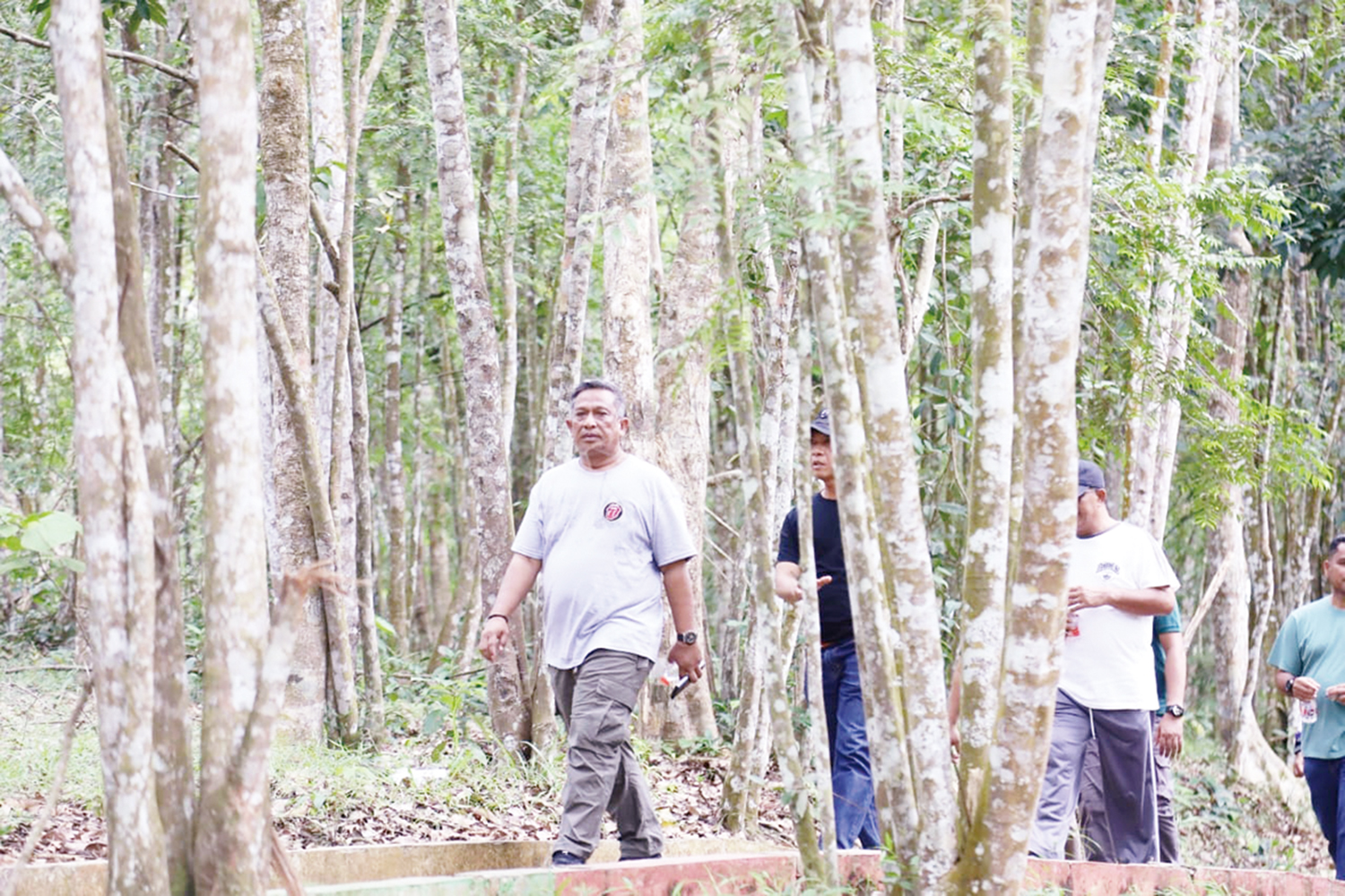 Bupati Rohul Anton ST MM bersama kepala OPD terkait meninjau kondisi kawasan Hutan Kota yang berada di belakang Kantor Bupati Rohul, Sabtu (22/11/2025). Tahun 2026 mendatang, hutan kota akan ditata kembali dan dikembangkan jadi wisata alam.