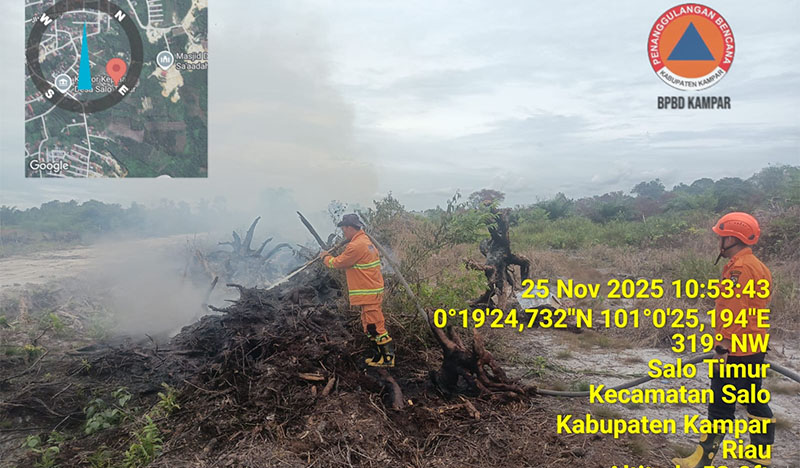 Tim Satgas gabungan berhasil memadamkan api yang membakar lahan di Desa Salo Timur, Kecamatan Salo, Kabupaten Kampar, Selasa (25/11/2025).