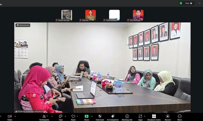 Tangkapan layar rapat harmonisasi dua Ranperbup strategis Kuansing yang digelar secara virtual pada Kamis (27/11/2025).