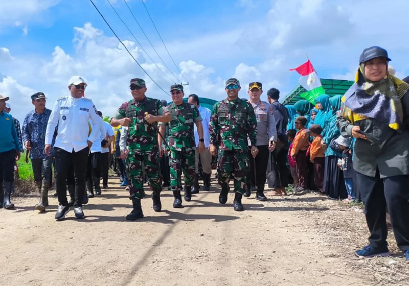 Bupati Pelalawan H Zukri mendampingi Dandrem 031 Wirabima Brigjend TNI Sugiono dalam acara penanaman padi IP 200 massal di Desa Sungai Upih Kecamatan Kuala Kampar, belum lama ini.