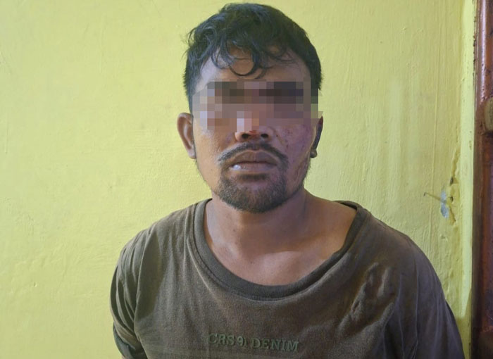 Pelaku penganiayaan berat berinisial SDR alias Sudir saat diamankan Polsek Batang Gansal, Jumat (26/12/2025)