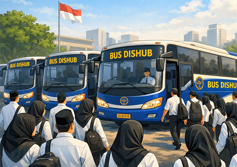 Bus Dishub Kabupaten Bengkalis siapkan untuk melayani mobilitas penerima SK PPPK Paruh Waktu menuju lokasi pelantikan.