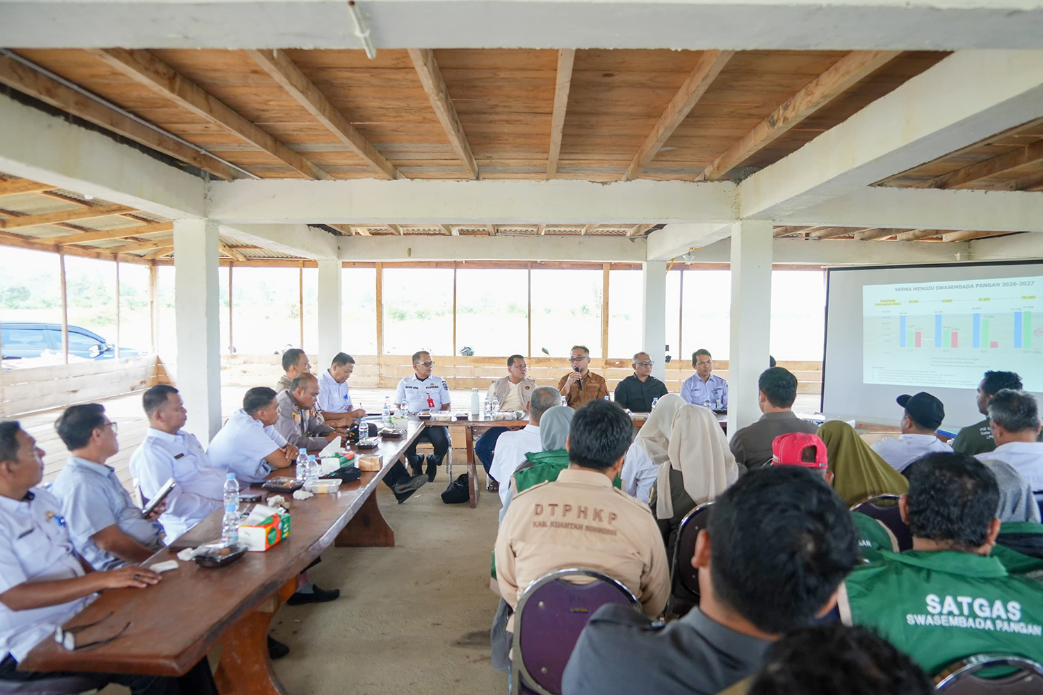 Bupati Kuansing H Suhardiman Amby saat menggelar rakor pertanian di Saung Tani, Kecamatan Inuman, Rabu (14/1/2026).