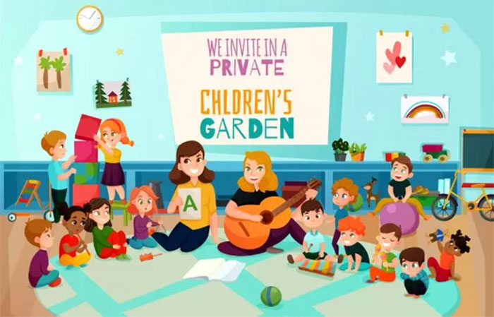 ilustrasi murid TK belajar di dalam kelas