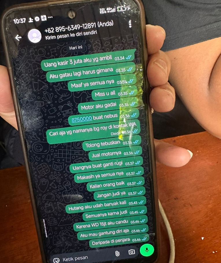 Inilah pesan terakhir SH, pekerja kafe yang diduga tewas bunuh diri.