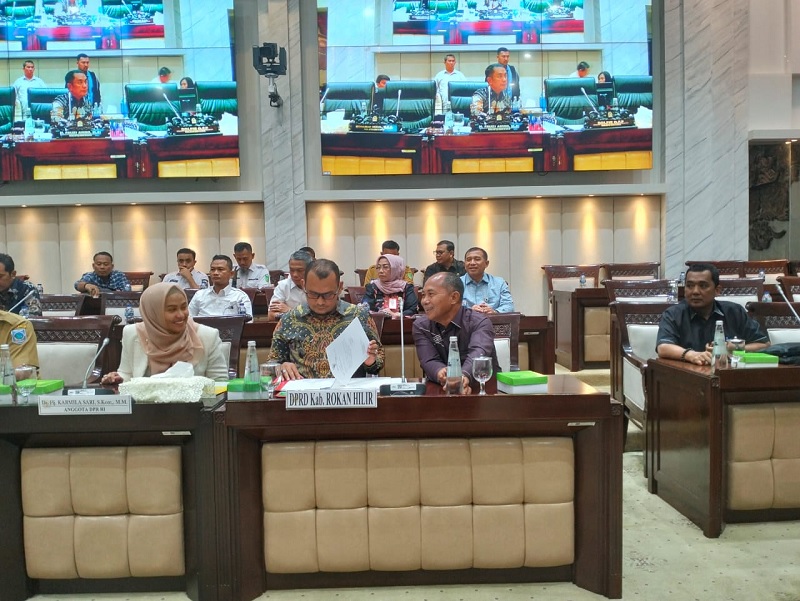 Plt Kepala BPKAD Rohil H Sarman Syahroni ST MIP saat menyampaikan kondisi keuangan pemda Rohil di hadapan Komisi XI DPR RI, Selasa (20/1/2026).