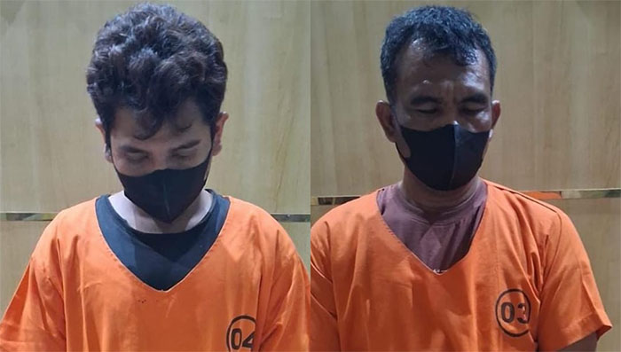 Jajaran Polsek Perhentian Raja mengamankan dua pelaku tindak pidana narkotika di Jalan Poros Perkebunan Kelapa Sawit, Desa Hang Tuah, Kamis (22/1/2026) sore.