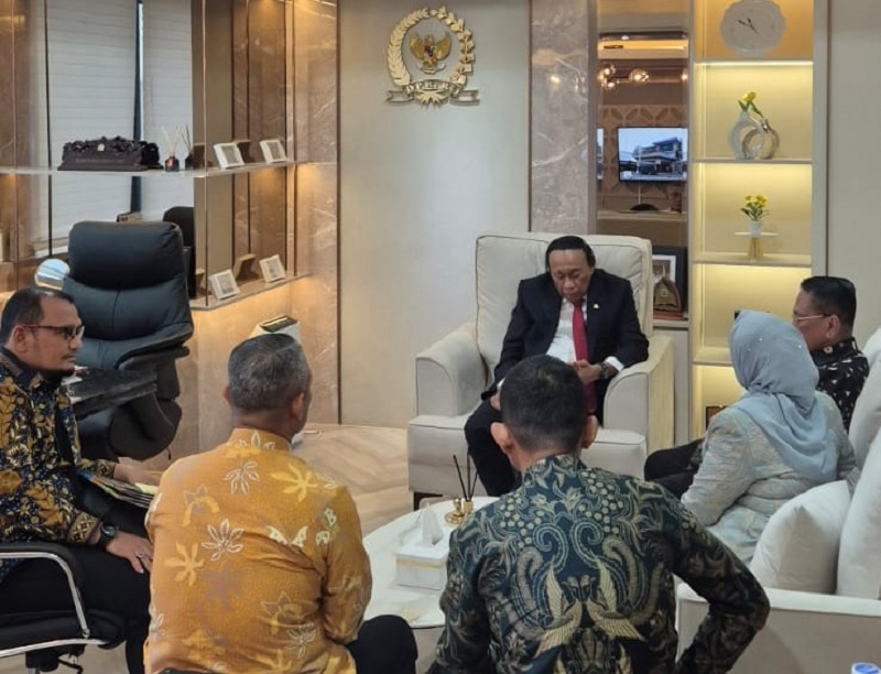 Bupati Rohil H Bistamam Bersama sejumlah kepala OPD, dan Anggota DPR RI Karmila Sari saat audiensi dengan Wakil Ketua Banggar DPR RI Muhidin Muhammad Said, Selasa (27/1/2026).