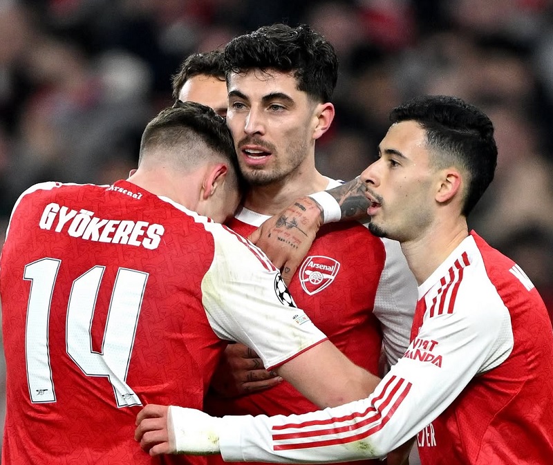 Kai Havertz (tengah) tampil gemilang selama 45 menit dengan menceta satu gol dan dua assist saat Arsenal mengalahkan Kairat Amlaty 3-2 di Liga Champions.