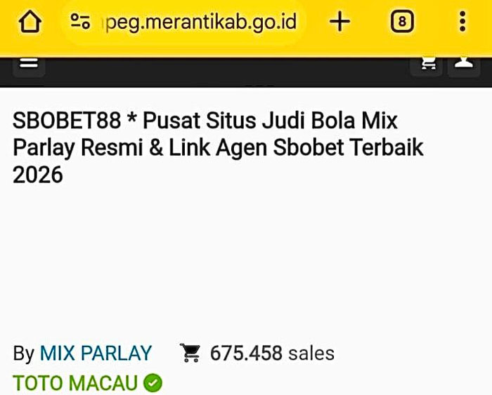 Tapilan domain Merantikab.go.id ketika berhasil diserang oleh pihak yang tidak bertanggung jawab, kemarin (3/2/2026).