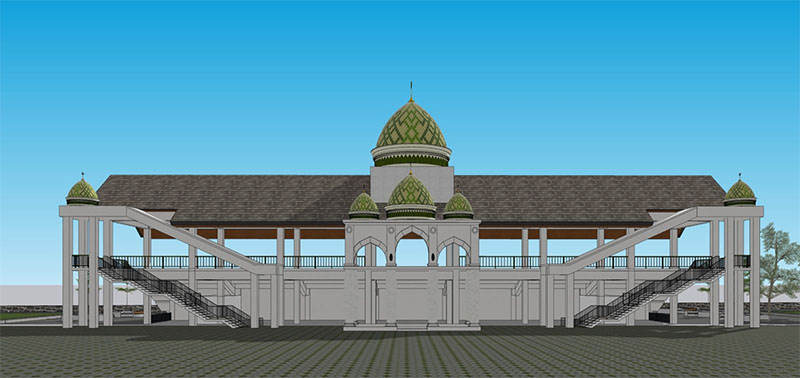 Rencana Desain Astaka Utama MTQ Riau di eks lokasi Pasar Bawah Teluk Kuantan.