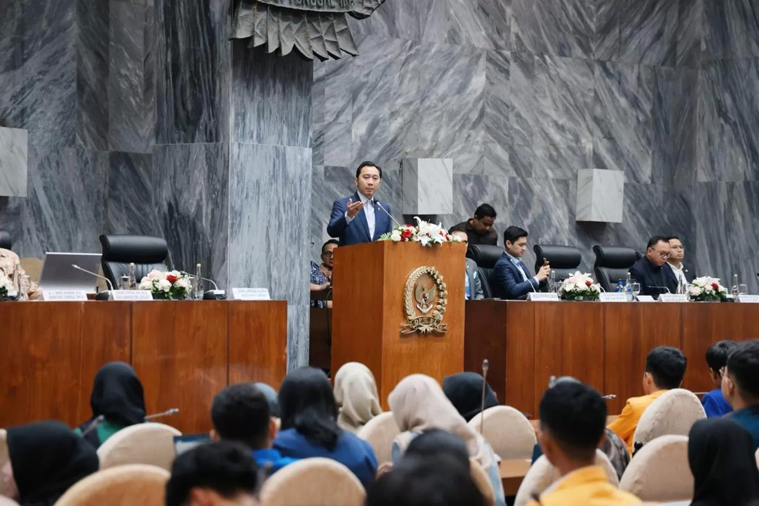 Wakil Ketua MPR Edhie Baskoro Yudhoyono saat berbicara di hadapan mahasiswa di Jakarta, baru-baru.