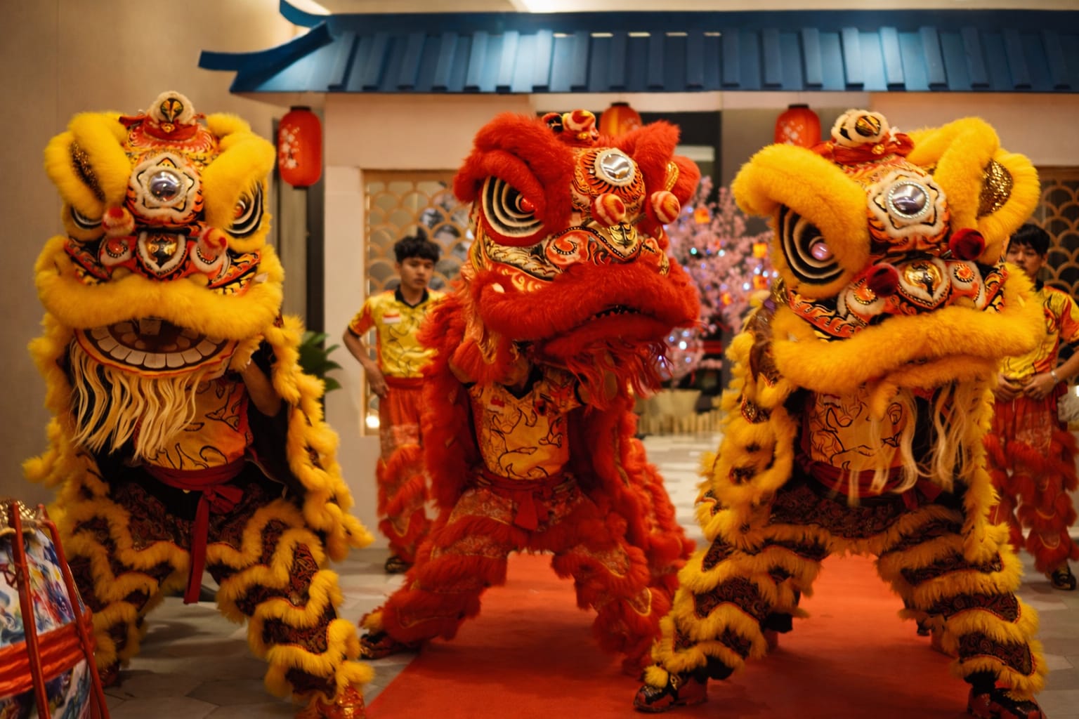 Atraksi Barongsai pada malam imlek di Ballroom The Zuri Hotel Pekanbaru