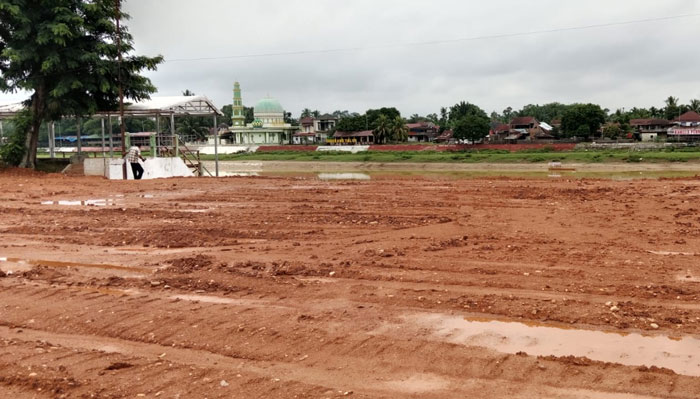 Eks Pasar Bawah Teluk Kuantan yang sudah ditimbun segera dimanfaatkan untuk pembangunan Astaqa utama MTQ Riau Juni 2026.