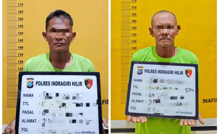 Dua tersangka diamankan di Mapolres Inhil untuk menjalani penyelidikan lebih lanjut, Kamis (12/2/2026).