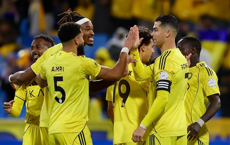 Cristiano Ronaldo dkk melakuakn selebrasi usai membobol gawang Al Najma dalam lanjutan Liga Pro Saudi.
