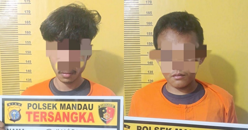 Dua tersangka pengedar narkotika jenis sabu dan daun ganja kering diamankan di Polsek Mandau, Senin (2/3/2026).