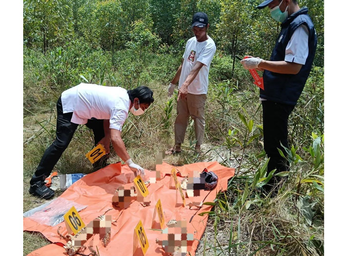 Personel Kapolsek Singingi Hilir IPTU Alfredo Krisnata Kaban SH, personel Polsek Singingi Hilir dan Satreskrim Polres Kuansing, Rabu (4/3/2026) melakukan identifikasi kerangka manusia 