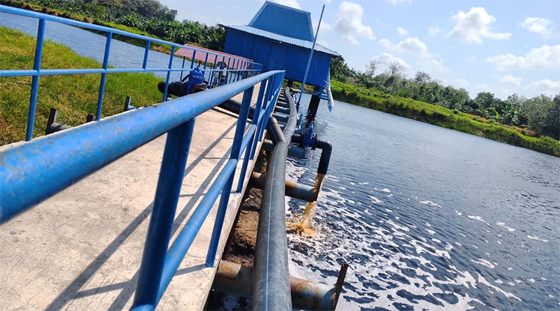 Pasokan air baku di waduk Wonosari Perumda Tirta Terubuk Bengkalis mampu mencukupi suplain baru ke rumah pelanggannya, Kamis (5/3/2026).
