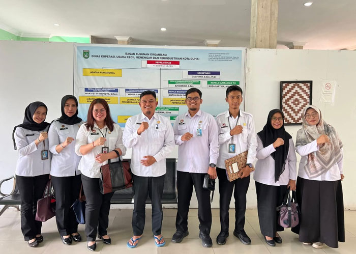 Tim Bidang Kekayaan Intelektual Kamwil Kemenkum Riau saat berkoordinasi bersama Dinas Koperasi, UKM, dan Perindustrian Kota Dumai pada Rabu (4/3/2026).