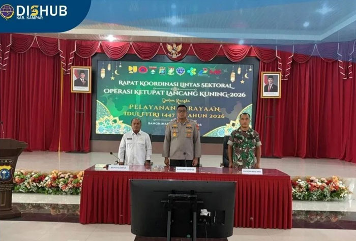 Kadishub Kampar Aidil menghadiri rakor lintas sektoral Operasi Ketupat Lancang Kuning 2026 di Polres Kampar, Rabu (11/3/2026).