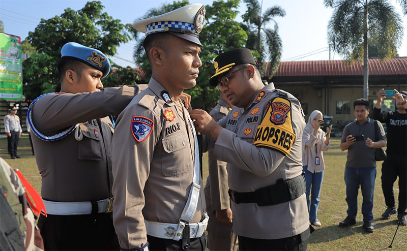 Apel gelar pasukan Operasi Ketupat Lancang Kuning 2026 di halaman Mapolres Kampar, Kamis (12/3/2026).