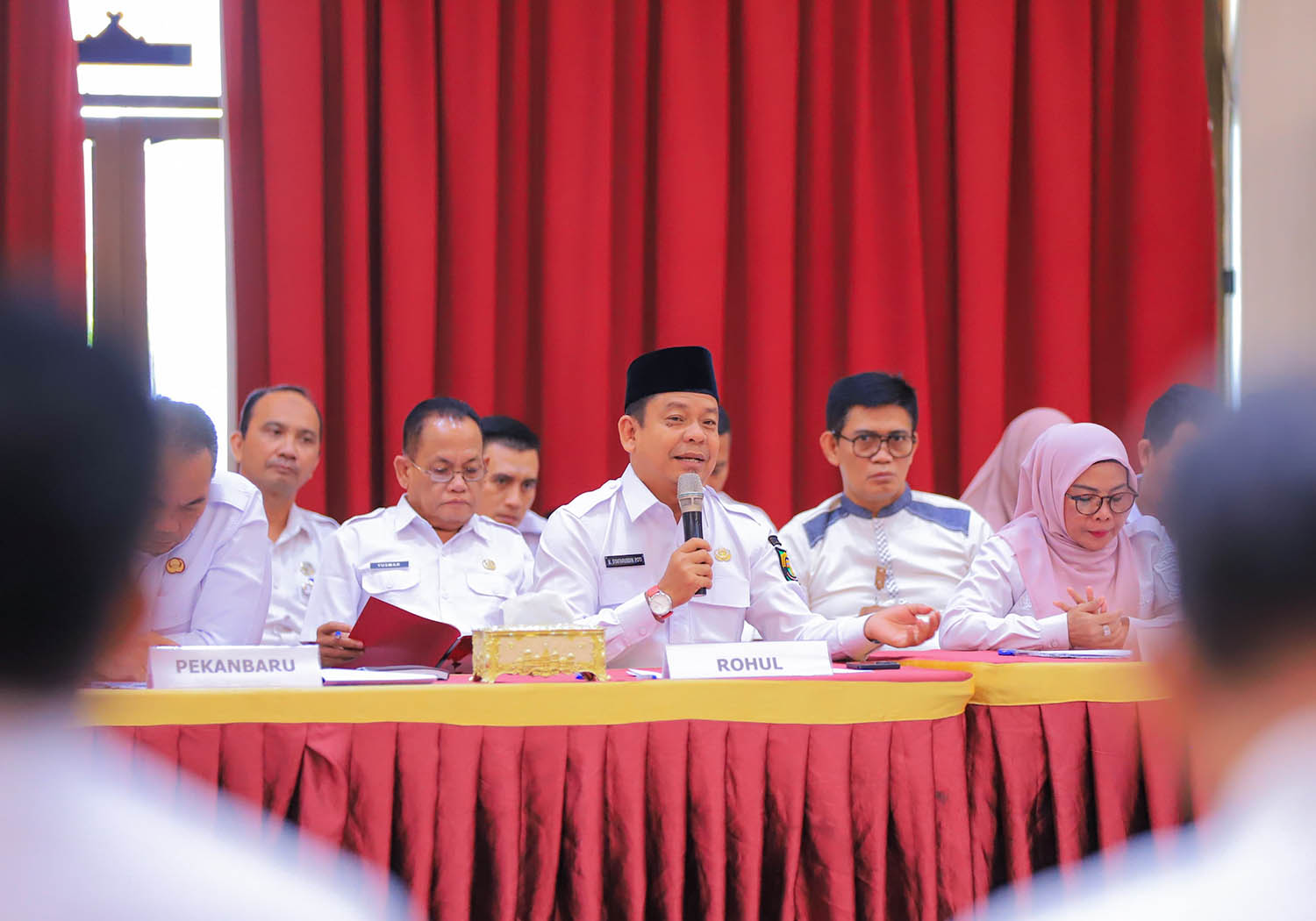 Plh Bupati Rohul H Syafaruddin Poti SH MM memberikan masukan dan mengusulkan kepada Pemerintah Provinsi Riau untuk mendukung peningkatan produksi pangan di daerah, saat menghadiri acara HLM