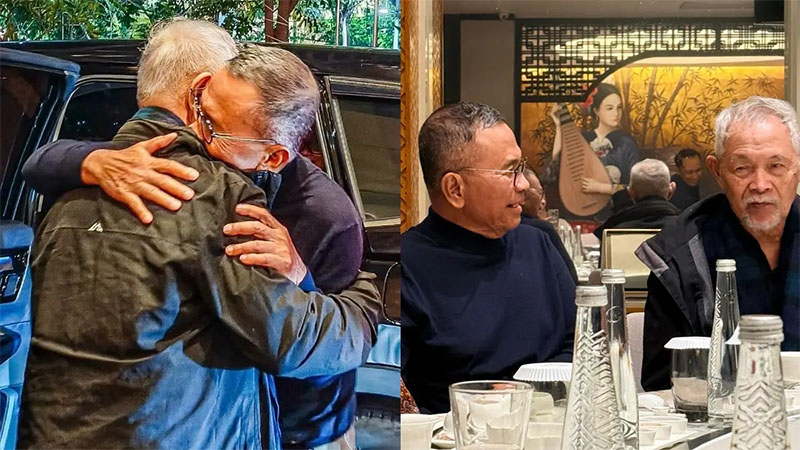 Momen buka bersama yang mempertemukan antara Goenawan Mohamad dan Dahlan Iskan di Surabaya, Rabu (11/3).   