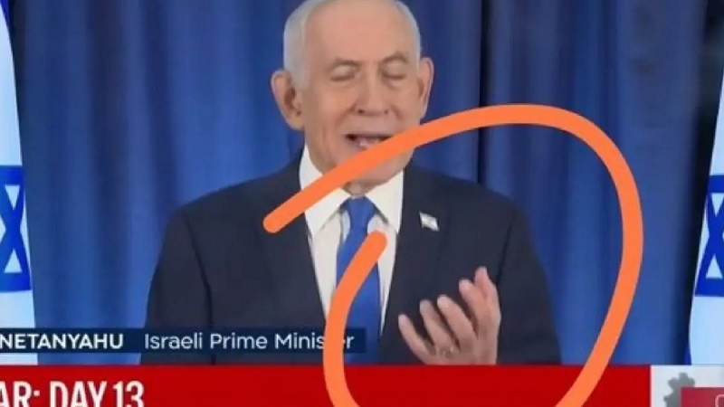 Tangkapan layar video Benjamin Netanyahu menampilkan jarinya yang berjumlah enam. Diduga kuat menggunakan AI.  