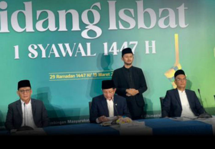 Menteri Agama Nasaruddin Umar mengumumkan hasil Sidang Isbat, Kamis (19/3/2026). Pemerintah menetapkan 1 Syawal 1447 H pada Sabtu (21/3/2026).