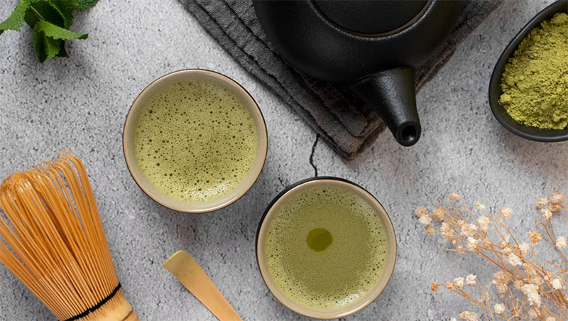 ilustrasi teh matcha. 