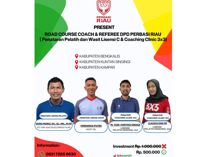 Pengprov Persatuan Bola Basket Seluruh Indonesia (Perbasi) Riau menggelar Penataran Pelatih dan Wasit Lisensi C serta Coaching Clinic 3x3.
