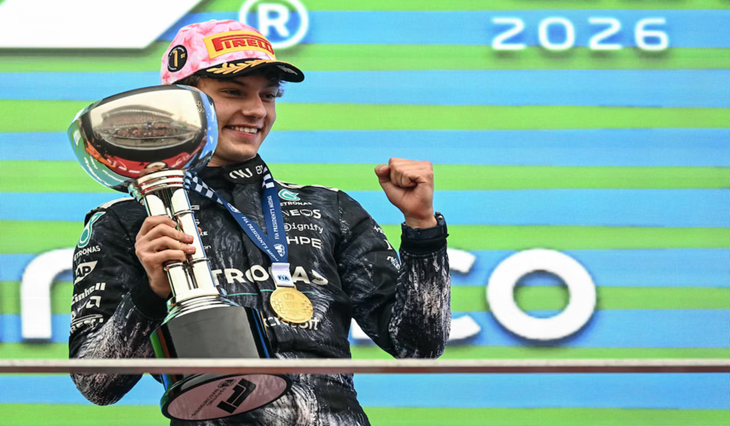 Pembalap Mercedes, Kimi Antonelli memenangi Formula 1 Grand Prix (GP) di Sirkuit Sizuka, Jepang, Ahad (29/3/2026). 