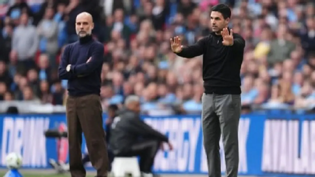 Manchester City besutan Pep Guardiola memiliki dua pertandingan lebih sedikit daripada Arsenal, termasuk pertandingan besar di Etihad pada 19 April. (Getty Images)