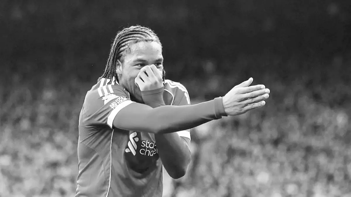 Wide attacker Liverpool FC, Rio Ngumoha, melakukan selebrasi usai mencetak gol ke gawang Fulham pada matchweek ke-32 Liga Inggris di Anfield, Ahad (12/4/2026) dinihari. (Liverpool FC)