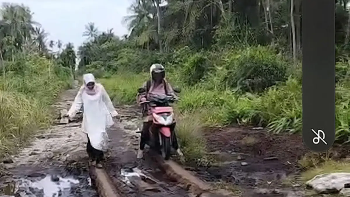 Kondisi Jalan Tanjung Kedabu menuju Desa Gayung Kepulauan Meranti. (Istimewa)