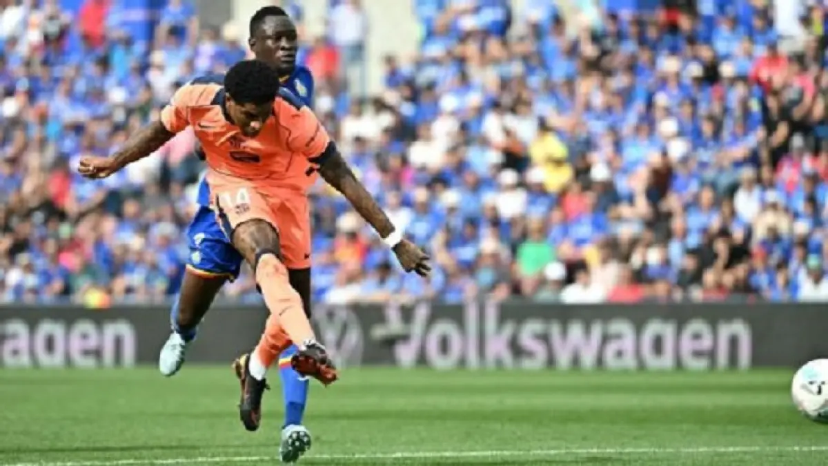 Penyerang Inggris, Marcus Rashford mencetak gol saat Barcelona mengalahkan Getafe. (Getty Image)