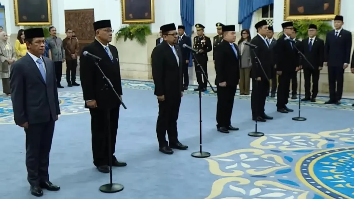 Reshuffle dan pelantikan menteri dan waki menteri jajaran Kabinet Merah Putih. (YT Setpres).