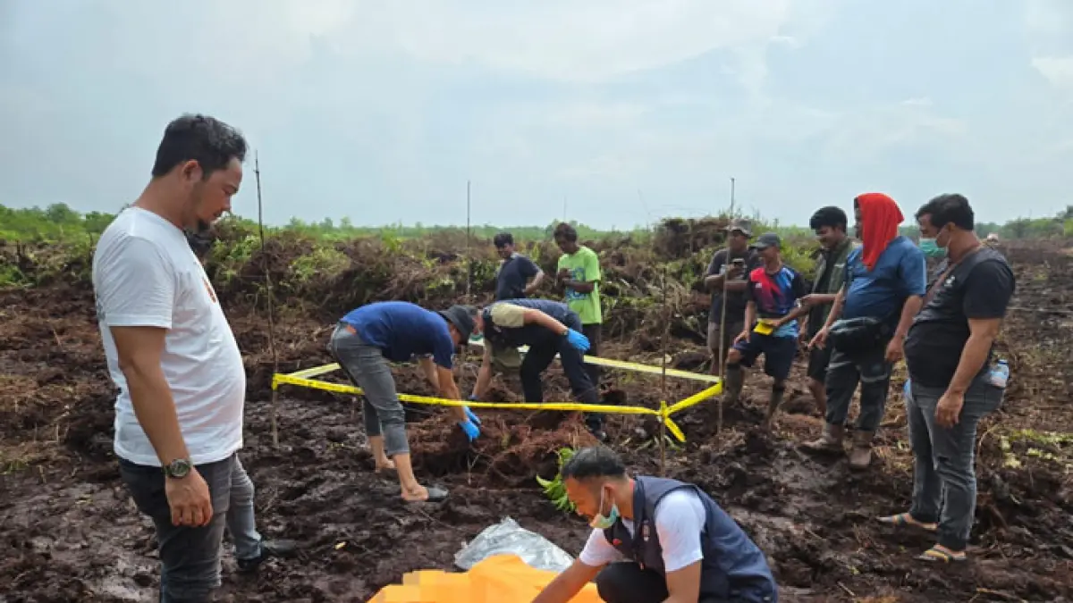 Warga Desa Rimbo Panjang, Kecamatan Tambang, Kabupaten Kampar, digegerkan oleh penemuan kerangka manusia di sebuah lahan pada Rabu (29/4/2026) siang. (Humas Polres Kampar untuk Riaupos.co)