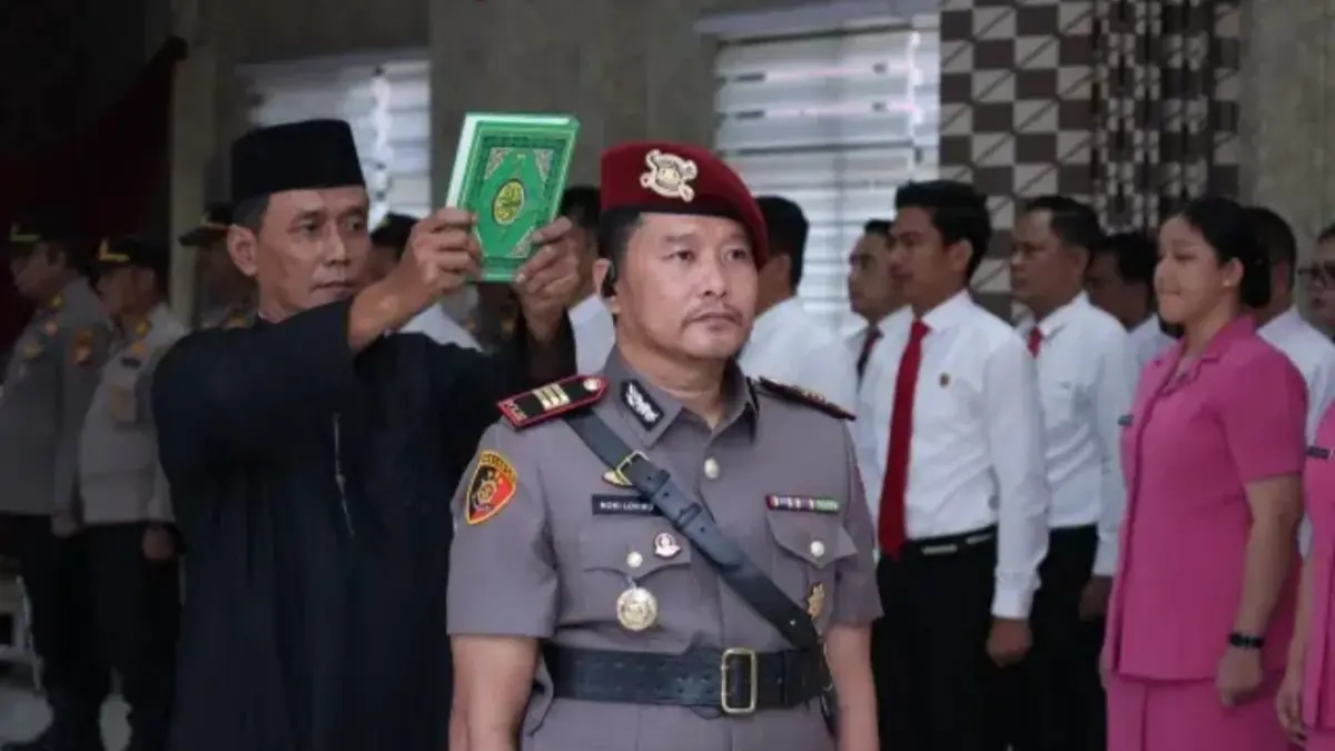 Pengambilan sumpah jabatan baru AKP Noki Loviko Sabtu (2/5/2026) di Aula Zapin Polresta Pekanbaru. (Polresta Pekanbaru)