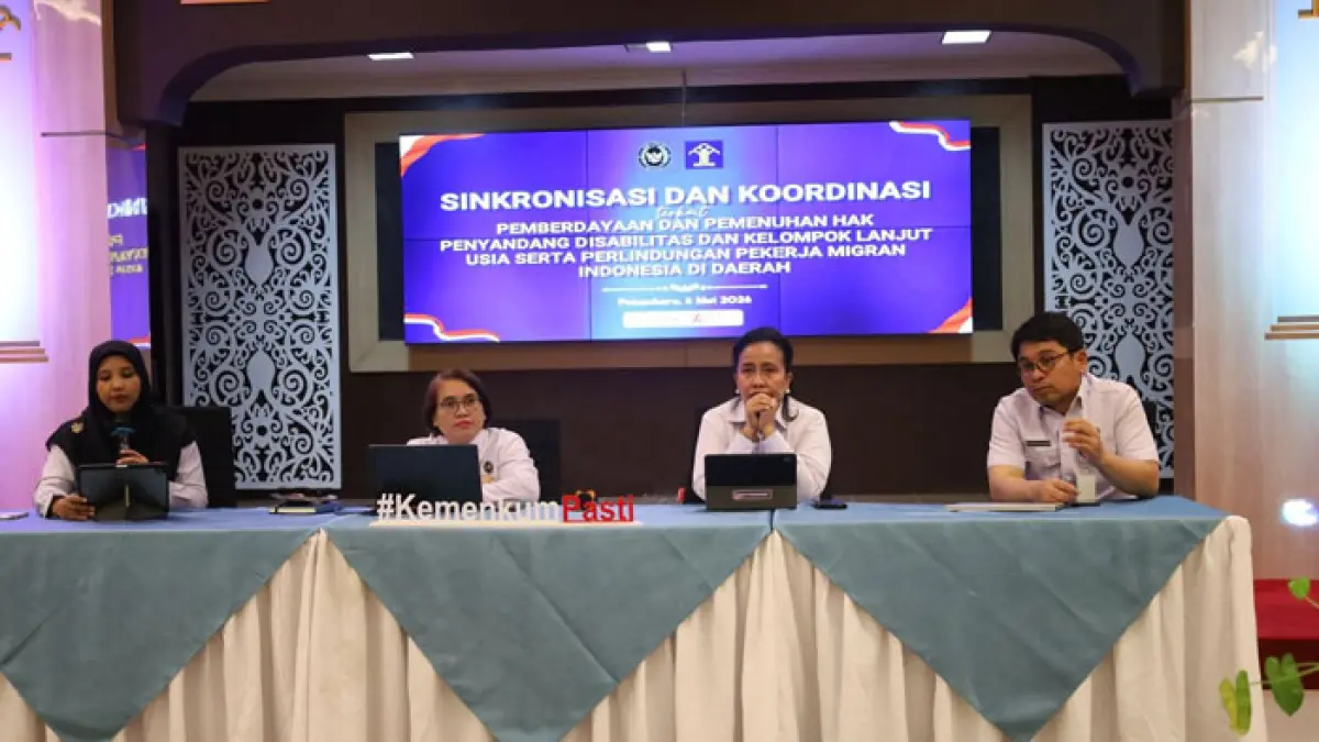Para pemantik diskusi Problematika Regulasi Disabilitas dan Pekerja Migran yang digelar di Kanwil Kemenkum Riau pada Rabu (6/5/2026). (Humas Kanwil Kemenkum Riau untuk Riaupos.co)