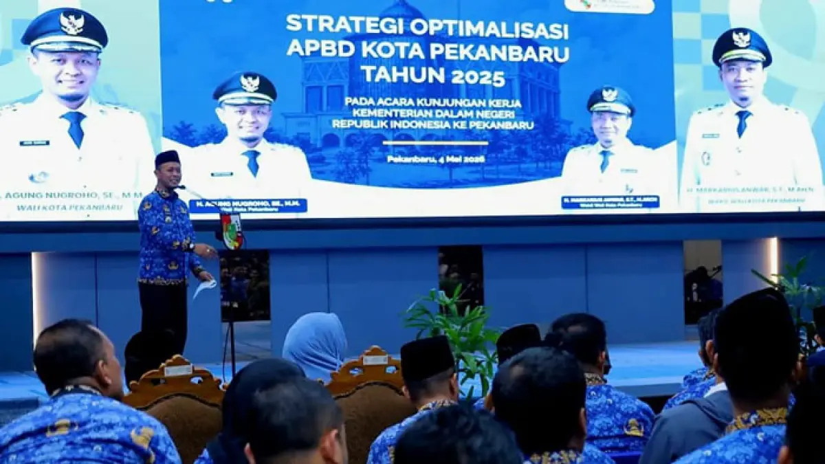 Wako Agung Nugroho paparkan optimalisasi APBD Kota Pekanbaru tahun 2025  pada saat agenda kunjungan kerja Direktur Jenderal Bina Keuangan Daerah Kemendagri RI, Senin (4/5/2026). (Istimewa)