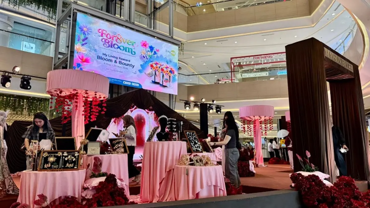Wedding showcase :dekorasi pernikahan modern dari Maison Blush Wedding Showcase 2026 dipamerkan di Living World Pekanbaru, Sabtu (9/5/2026). (Istimewa)