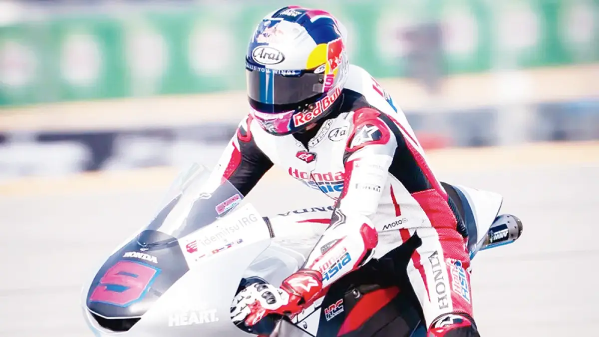Veda Ega Pratama tampil agresif saat Moto3 Prancis 2026 di Sirkuit Le Mans, Ahad (10/5/2026). (HONDA)