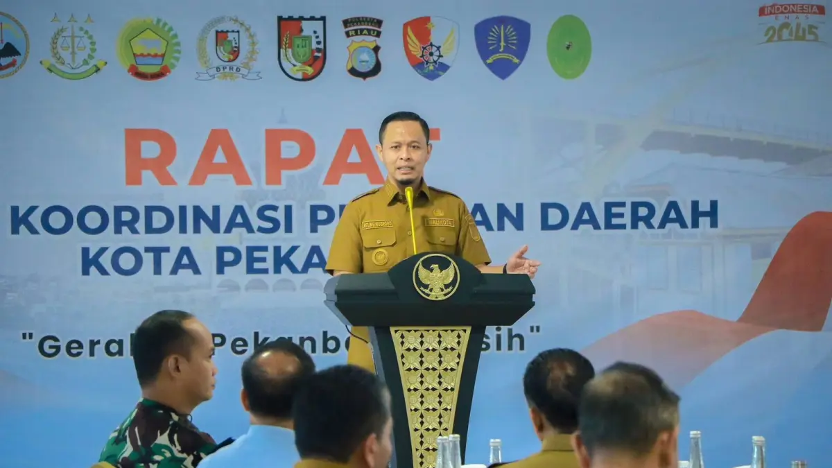 Walikota Pekanbaru Agung Nugroho memberikan sambutan saat rapat koordinasi bersama Forkopimda kota Pekanbaru beberapa waktu lalu.