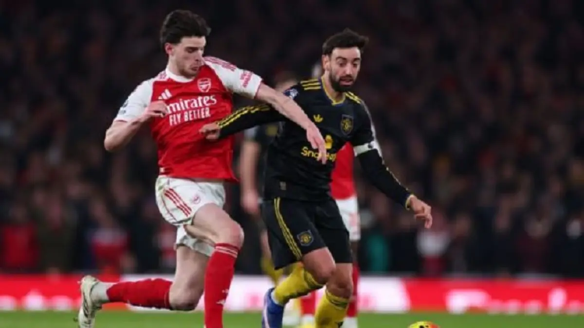 Bruno Fernandes mengatakan dia sedih ketika Declan Rice memilih bergabung dengan Arsenal ketimbang Manchester United. (Marc Atkins/Getty Images)
