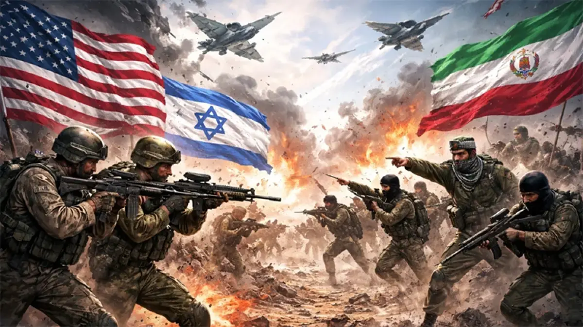 Ilustrasi konfrontasi militer antara AS-Israel dengan Iran. (Gemini AI)

