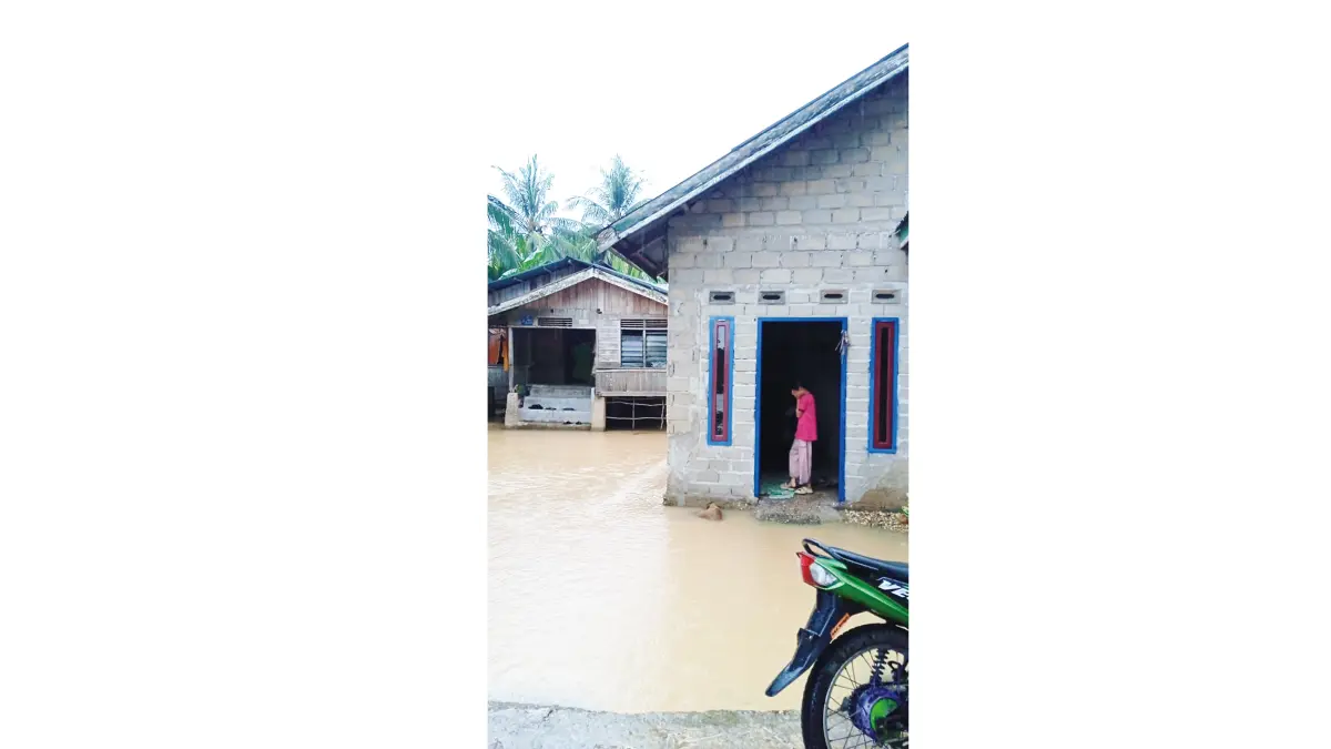  Luapan air Sungai Kuantan sempat merendam Desa Seberang Pulau Busuk, Kecamatan Inuman, Kabupaten Kuantan Singingi, Jumat (15/5/2026). Air mulai surut, Ahad (17/5/2026). (Kecamatan Inuman)