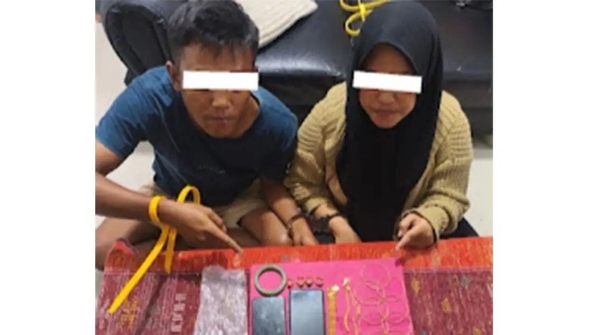 Pasangan kekasih yang sikat emas senilai Rp600 juta ditangkap aparat Polsek Mandau. (Istimewa)
