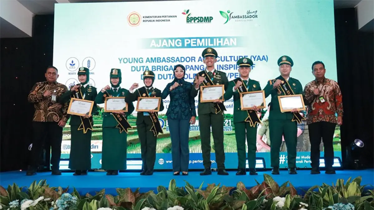 Young Ambassador Agriculture, Duta Polbangtan dan Brigade Pangan Inspiratif Tahun 2026 foto bersama di Ciawi, baru-baru ini. (Istimewa)